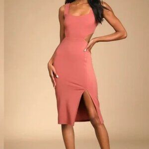 Lulus How I Feel Mauve/peach/pink Cutout Bodycon Midi dress medium